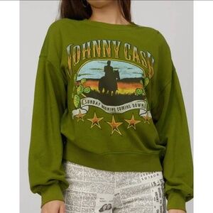 Daydreamer Johnny Cash Sunday Morning Coming Down Crew Sweatshirt Green Small